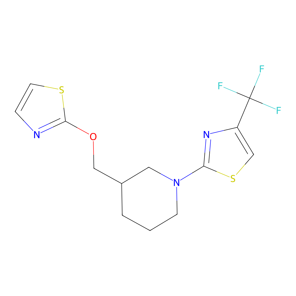 3-[(1,3-Thiazol-2-yloxy)methyl]-1-[4-(trifluoromethyl)-1,3-thiazol-2-yl]piperidine molecular structure, CAS 2770631-90-6