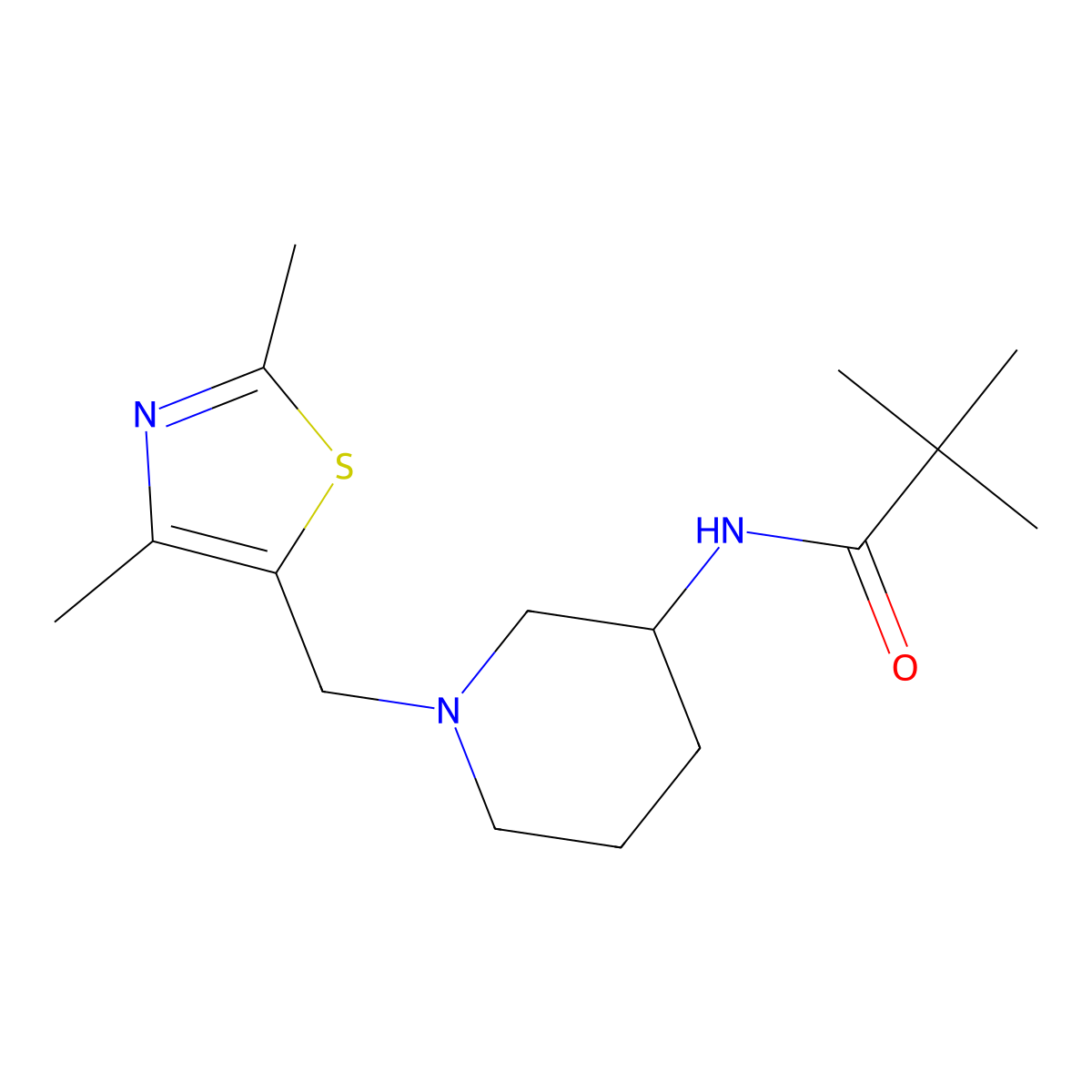N-{1-[(2,4-dimethyl-1,3-thiazol-5-yl)methyl]piperidin-3-yl}-2,2-dimethylpropanamide molecular structure, CAS 2770631-92-8
