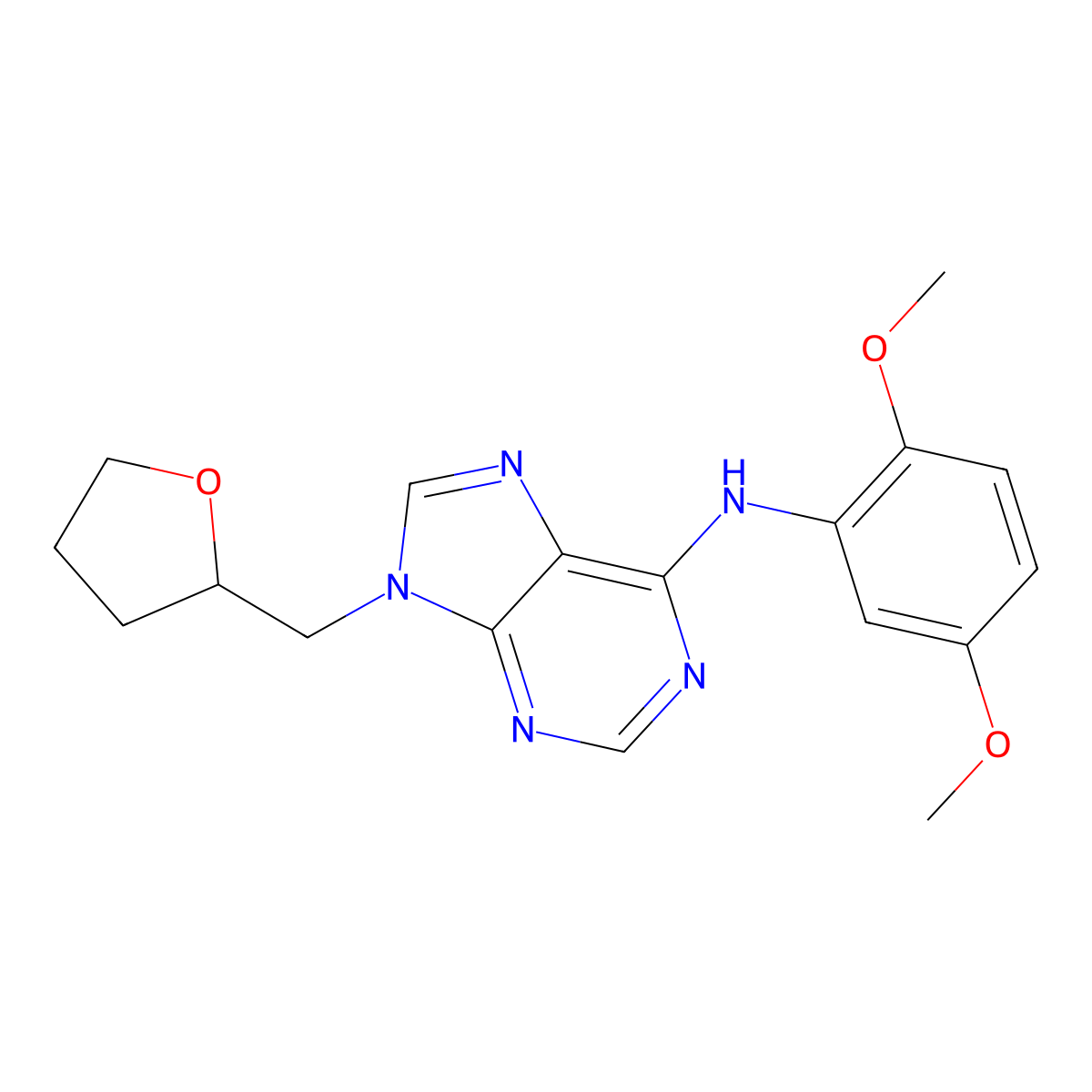 N-(2,5-dimethoxyphenyl)-9-[(oxolan-2-yl)methyl]-9H-purin-6-amine molecular structure, CAS 2770631-96-2