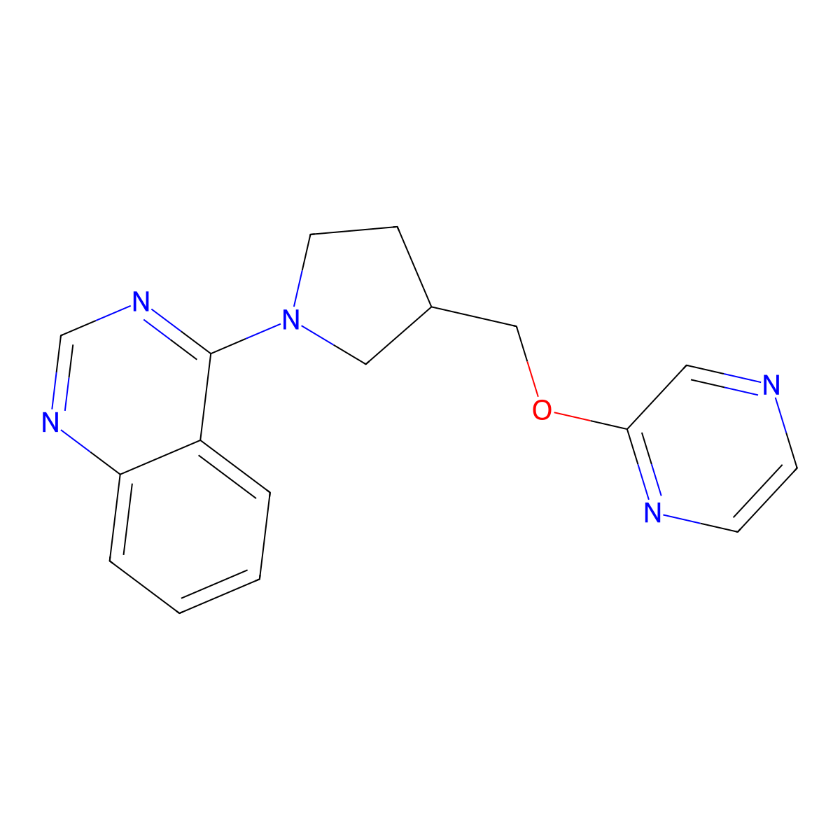 4-{3-[(Pyrazin-2-yloxy)methyl]pyrrolidin-1-yl}quinazoline molecular structure, CAS 2770631-99-5