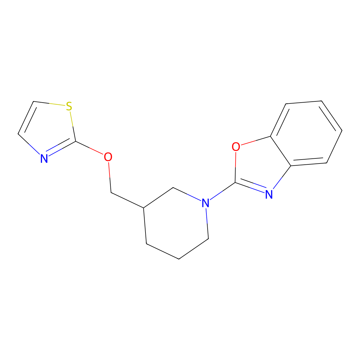2-{3-[(1,3-Thiazol-2-yloxy)methyl]piperidin-1-yl}-1,3-benzoxazole molecular structure, CAS 2770632-02-3