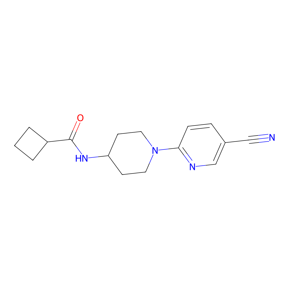 N-[1-(5-cyanopyridin-2-yl)piperidin-4-yl]cyclobutanecarboxamide molecular structure, CAS 2770632-04-5