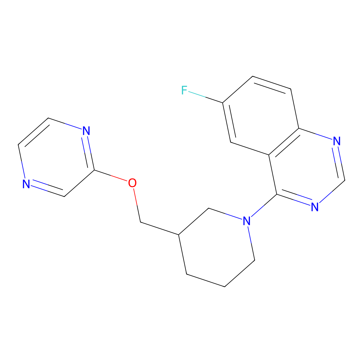 6-Fluoro-4-{3-[(pyrazin-2-yloxy)methyl]piperidin-1-yl}quinazoline molecular structure, CAS 2770632-05-6