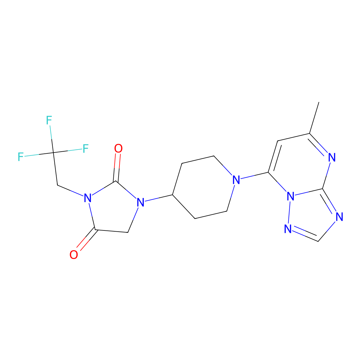 1-(1-{5-Methyl-[1,2,4]triazolo[1,5-a]pyrimidin-7-yl}piperidin-4-yl)-3-(2,2,2-trifluoroethyl)imidazolidine-2,4-dione molecular structure, CAS 2770632-06-7