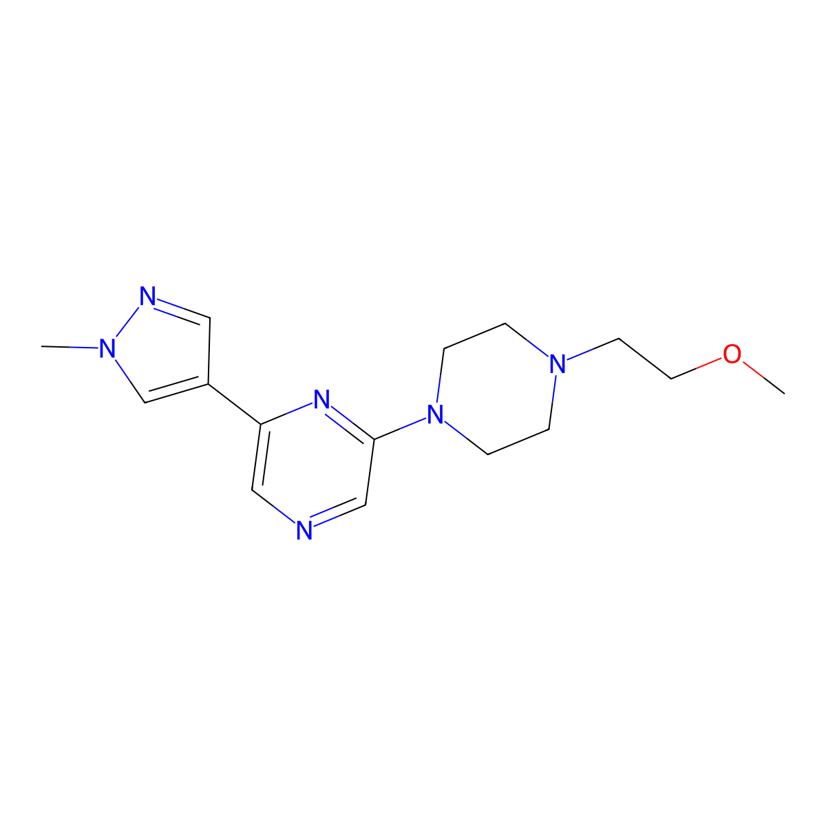 2-[4-(2-methoxyethyl)piperazin-1-yl]-6-(1-methyl-1H-pyrazol-4-yl)pyrazine molecular structure, CAS 2770632-08-9