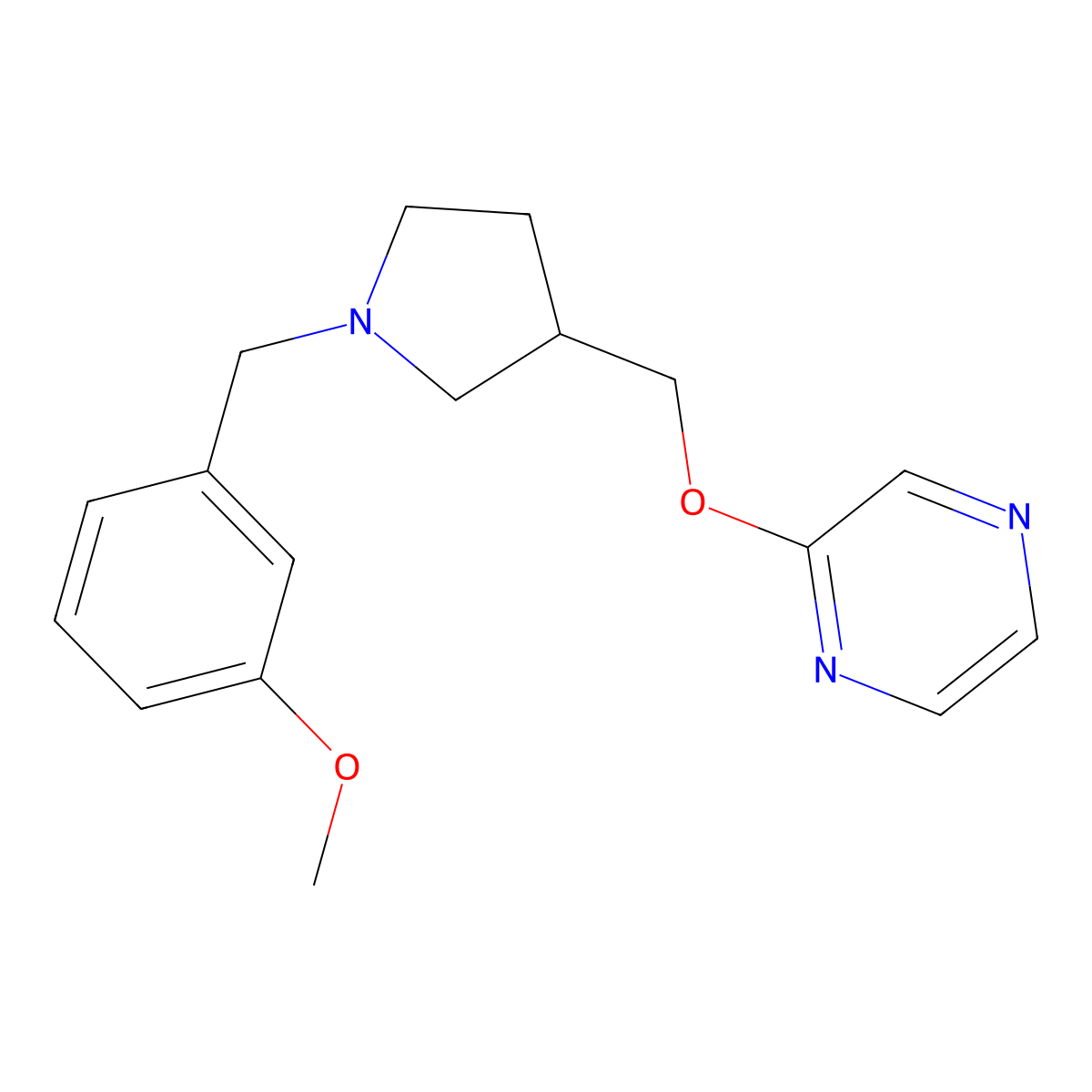2-({1-[(3-Methoxyphenyl)methyl]pyrrolidin-3-yl}methoxy)pyrazine molecular structure, CAS 2770632-10-3