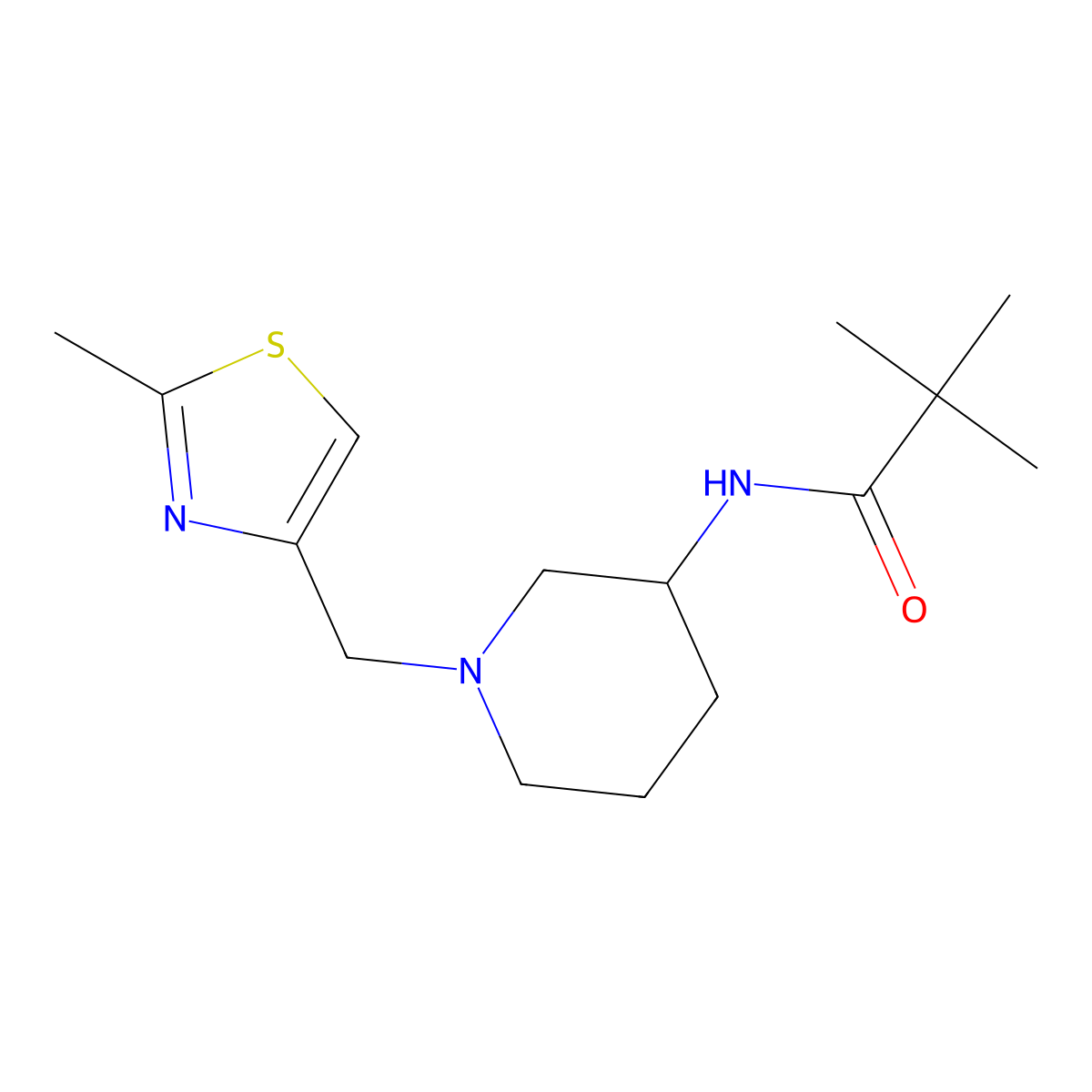 2,2-dimethyl-N-{1-[(2-methyl-1,3-thiazol-4-yl)methyl]piperidin-3-yl}propanamide molecular structure, CAS 2770632-12-5