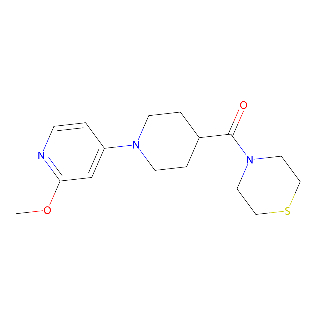 4-[1-(2-Methoxypyridin-4-yl)piperidine-4-carbonyl]thiomorpholine molecular structure, CAS 2770632-20-5