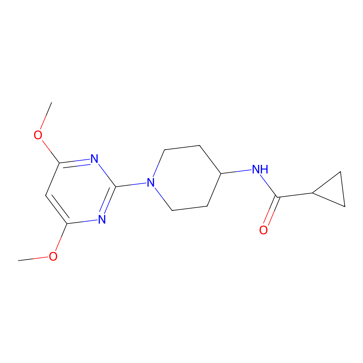 N-[1-(4,6-dimethoxypyrimidin-2-yl)piperidin-4-yl]cyclopropanecarboxamide molecular structure, CAS 2770632-24-9