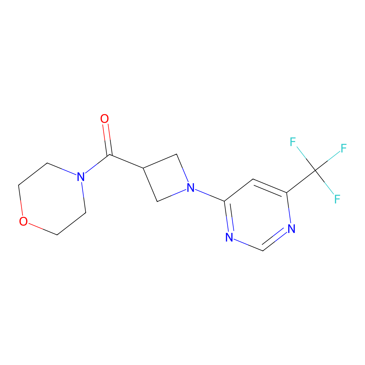 4-{1-[6-(Trifluoromethyl)pyrimidin-4-yl]azetidine-3-carbonyl}morpholine molecular structure, CAS 2770632-26-1