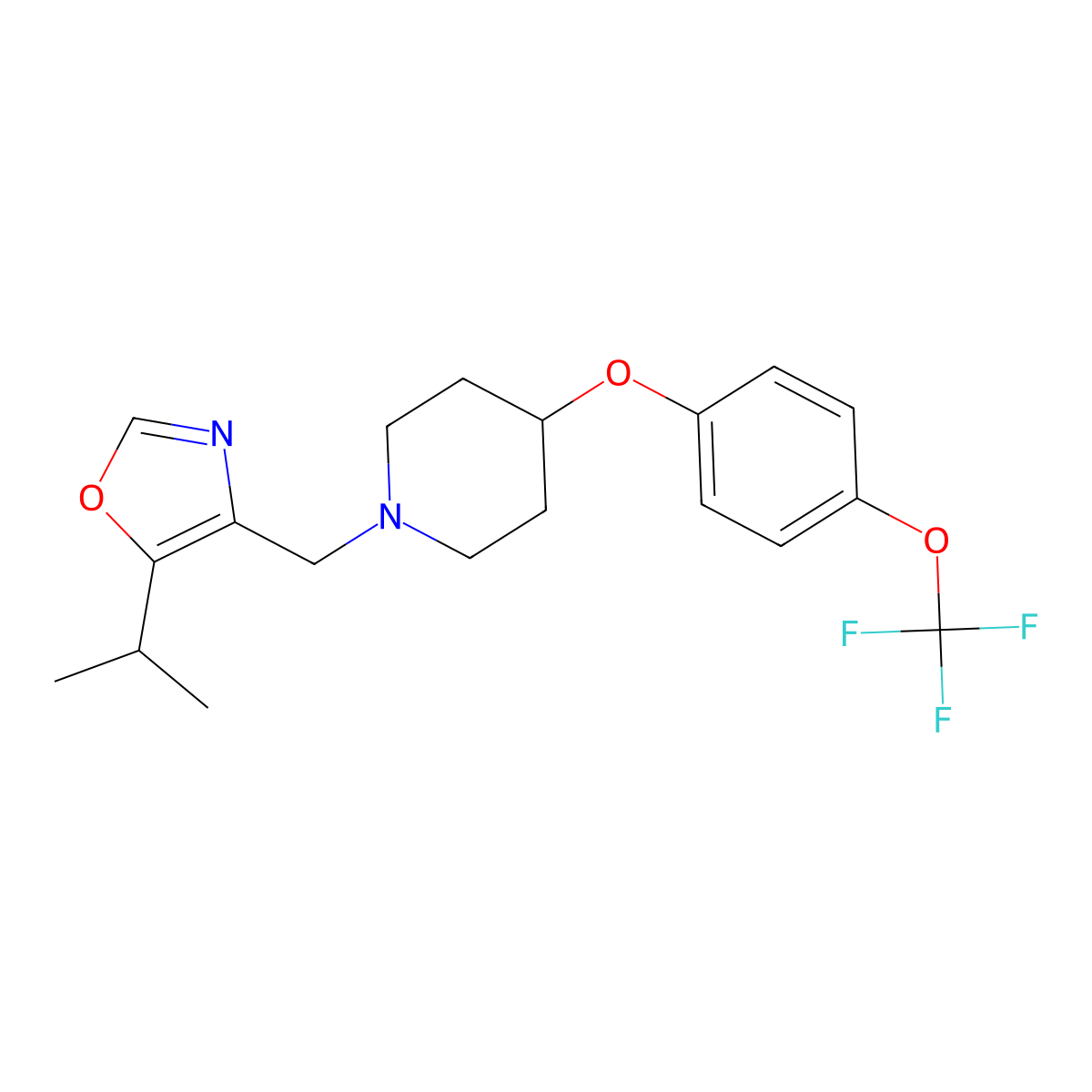 1-{[5-(Propan-2-yl)-1,3-oxazol-4-yl]methyl}-4-[4-(trifluoromethoxy)phenoxy]piperidine molecular structure, CAS 2770632-27-2