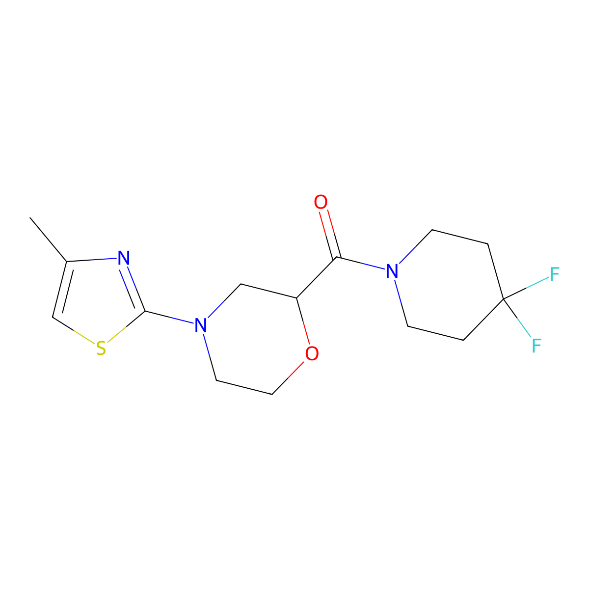 2-(4,4-Difluoropiperidine-1-carbonyl)-4-(4-methyl-1,3-thiazol-2-yl)morpholine molecular structure, CAS 2770632-30-7