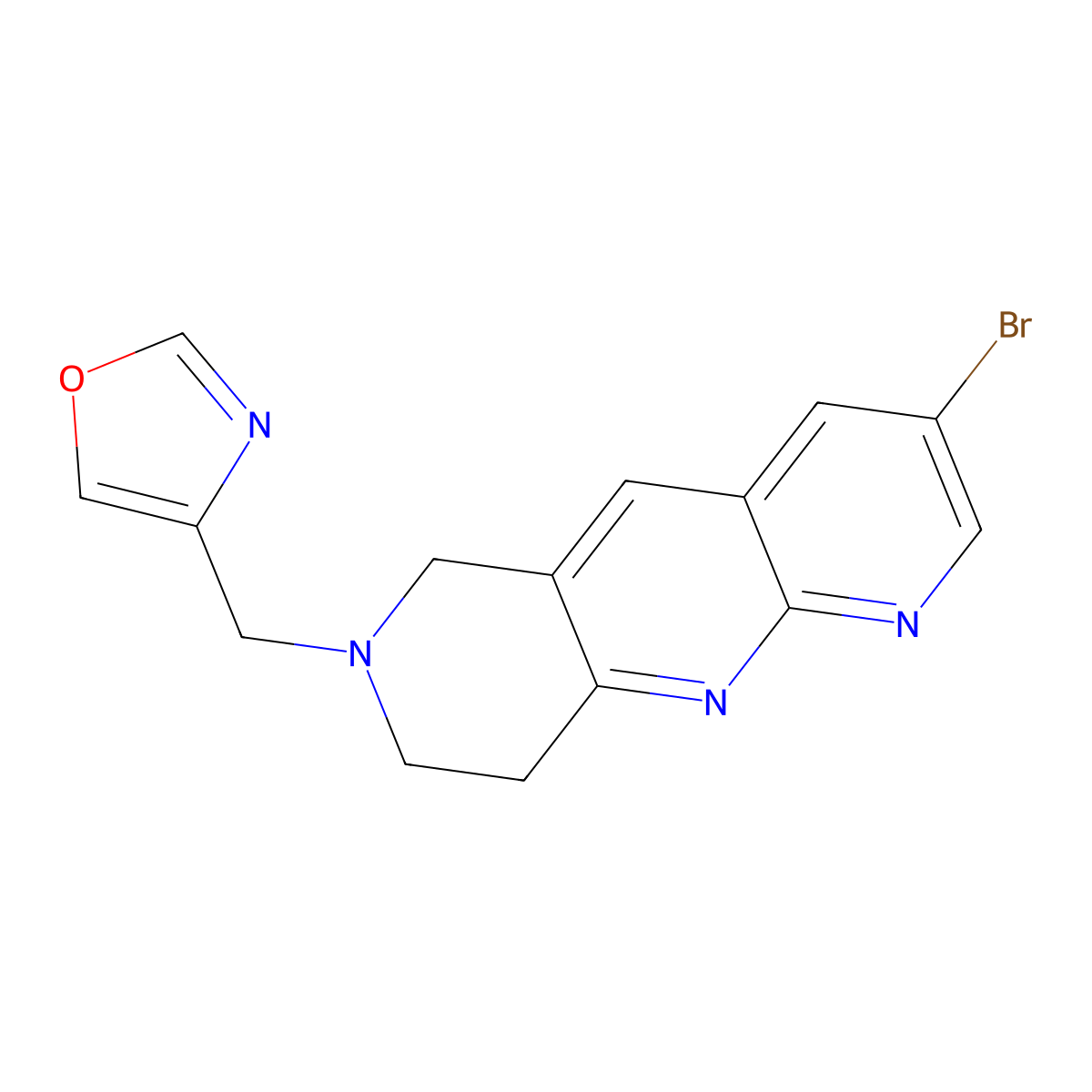 4-({3-bromo-6H,7H,8H,9H-pyrido[2,3-b]1,6-naphthyridin-7-yl}methyl)-1,3-oxazole molecular structure, CAS 2770632-31-8