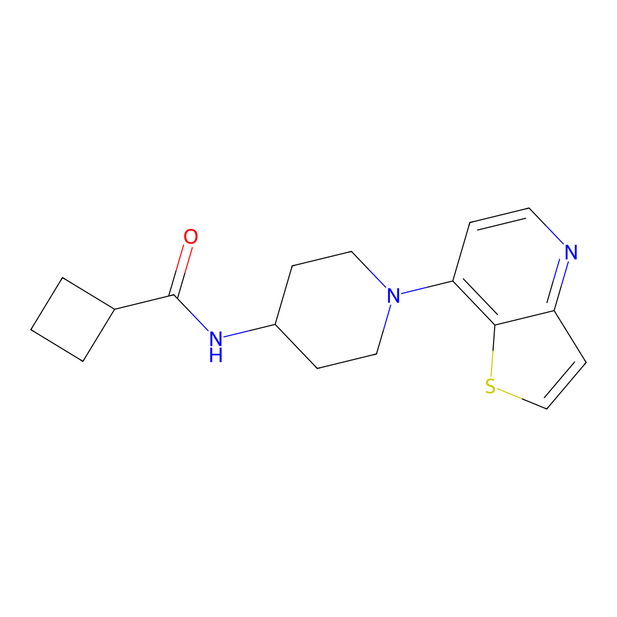 N-(1-{thieno[3,2-b]pyridin-7-yl}piperidin-4-yl)cyclobutanecarboxamide molecular structure, CAS 2770632-32-9