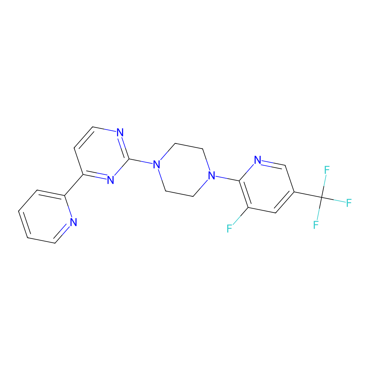 2-{4-[3-Fluoro-5-(trifluoromethyl)pyridin-2-yl]piperazin-1-yl}-4-(pyridin-2-yl)pyrimidine molecular structure, CAS 2770632-33-0