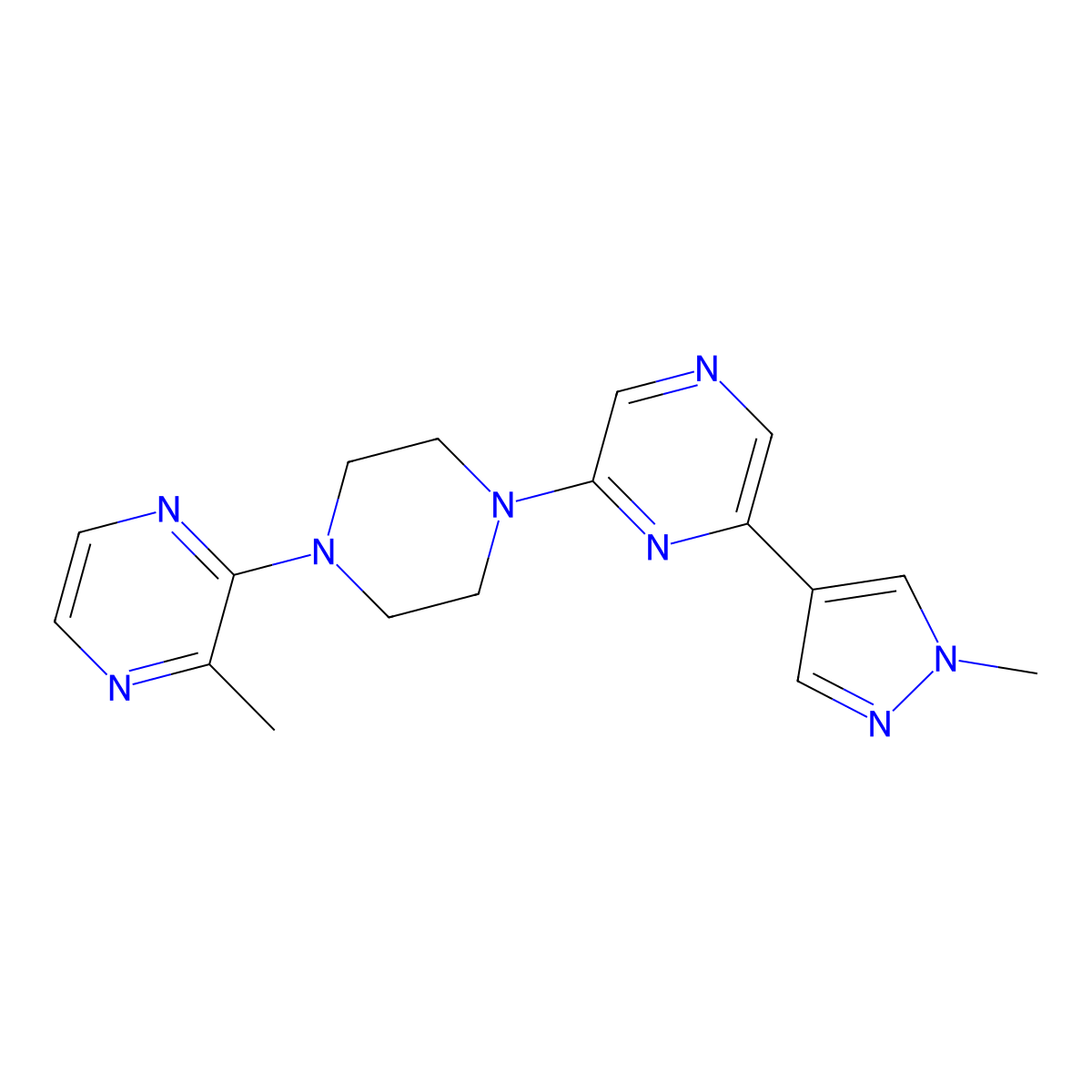 2-(1-methyl-1H-pyrazol-4-yl)-6-[4-(3-methylpyrazin-2-yl)piperazin-1-yl]pyrazine molecular structure, CAS 2770632-34-1