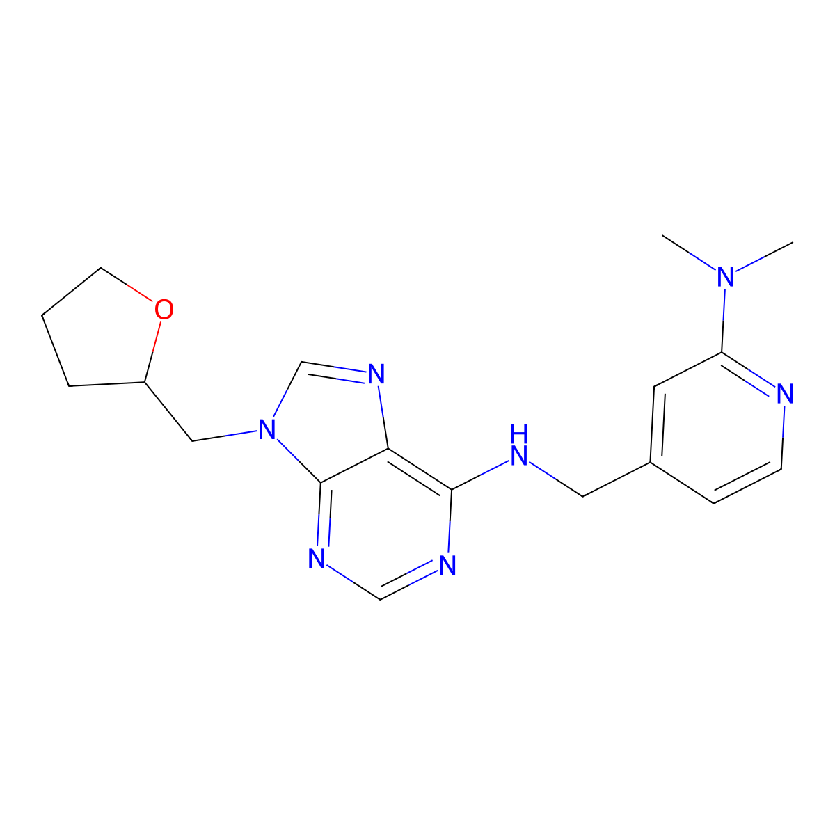 N-{[2-(dimethylamino)pyridin-4-yl]methyl}-9-[(oxolan-2-yl)methyl]-9H-purin-6-amine molecular structure, CAS 2770632-41-0