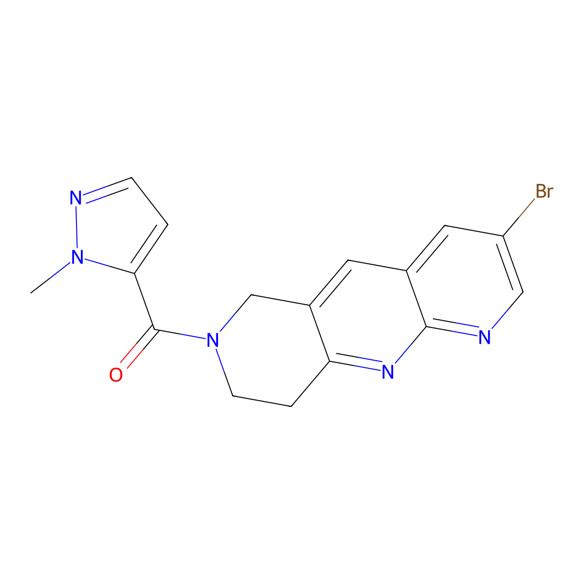 5-{3-bromo-6H,7H,8H,9H-pyrido[2,3-b]1,6-naphthyridine-7-carbonyl}-1-methyl-1H-pyrazole molecular structure, CAS 2770632-46-5