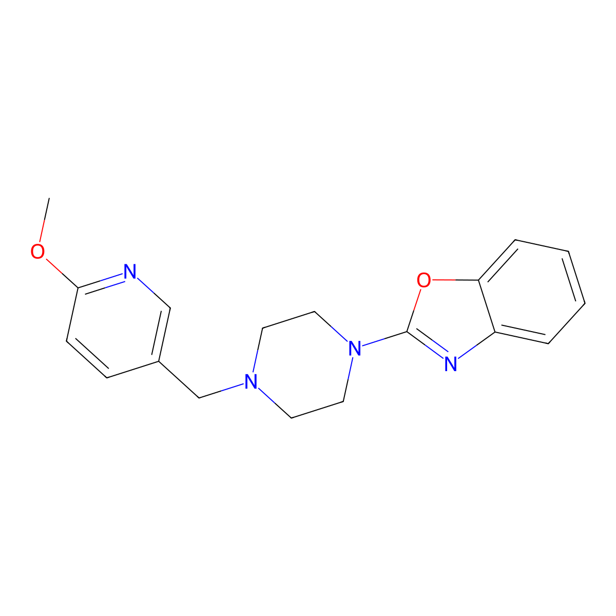 2-{4-[(6-Methoxypyridin-3-yl)methyl]piperazin-1-yl}-1,3-benzoxazole molecular structure, CAS 2770632-56-7