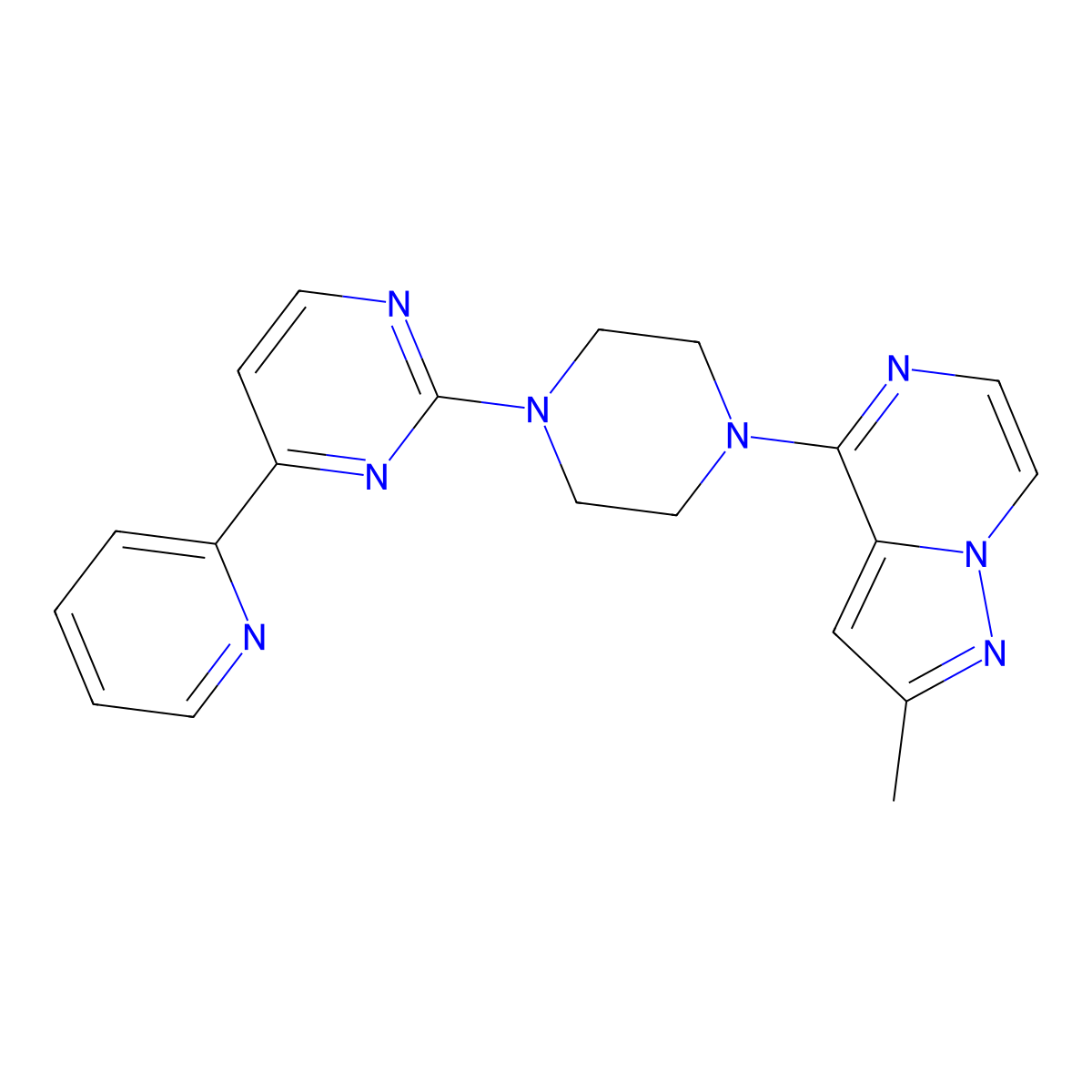 2-(4-{2-Methylpyrazolo[1,5-a]pyrazin-4-yl}piperazin-1-yl)-4-(pyridin-2-yl)pyrimidine molecular structure, CAS 2770632-62-5