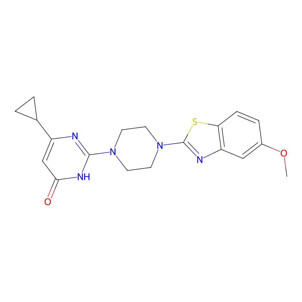 6-Cyclopropyl-2-[4-(5-methoxy-1,3-benzothiazol-2-yl)piperazin-1-yl]-3,4-dihydropyrimidin-4-one molecular structure, CAS 2770632-64-7
