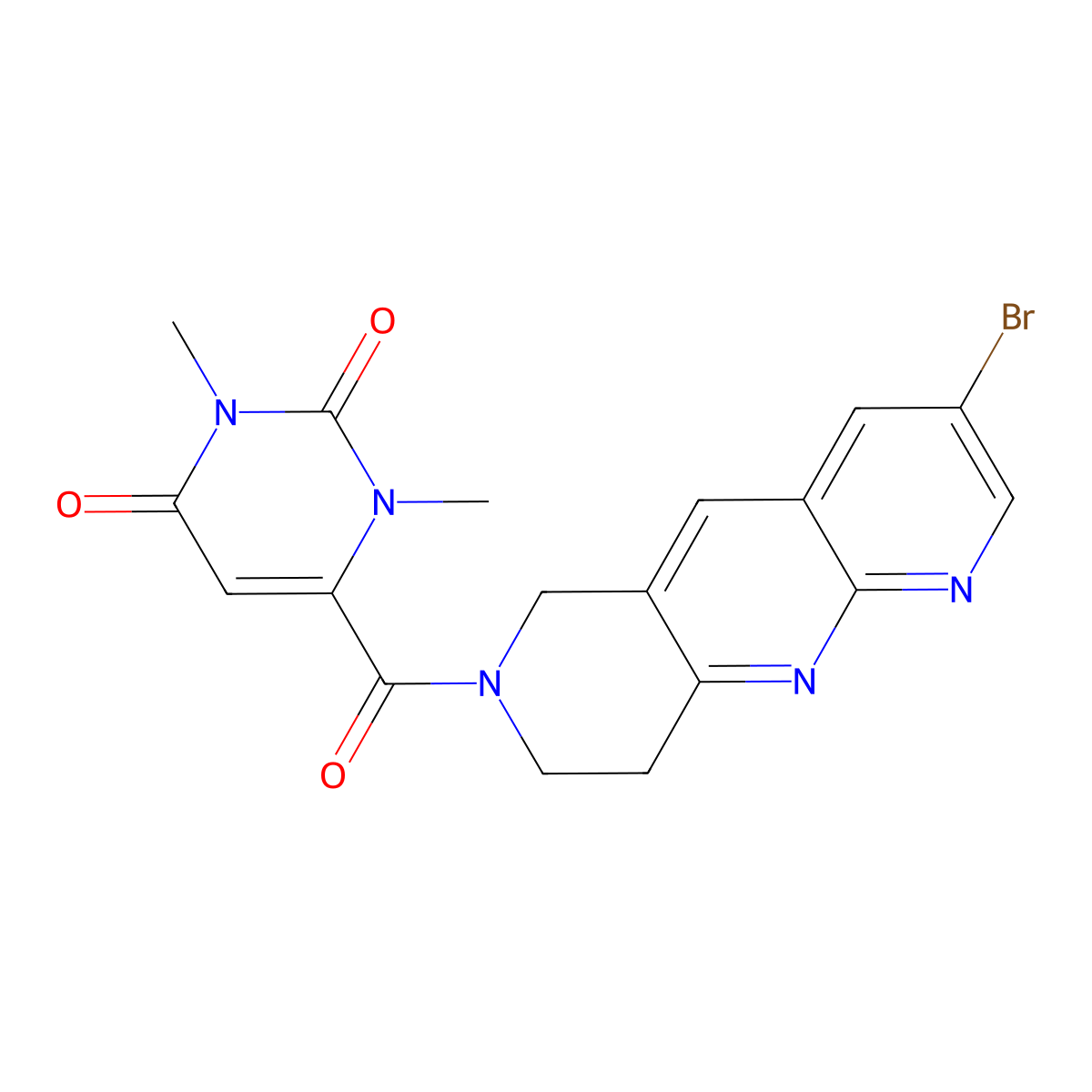 6-{3-bromo-6H,7H,8H,9H-pyrido[2,3-b]1,6-naphthyridine-7-carbonyl}-1,3-dimethyl-1,2,3,4-tetrahydropyrimidine-2,4-dione molecular structure, CAS 2770632-68-1