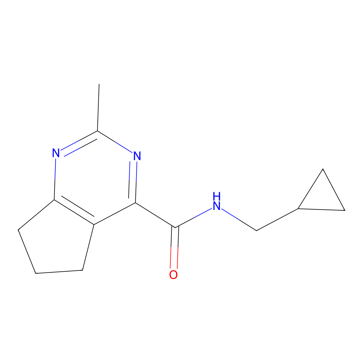 N-(cyclopropylmethyl)-2-methyl-5H,6H,7H-cyclopenta[d]pyrimidine-4-carboxamide molecular structure, CAS 2770632-71-6