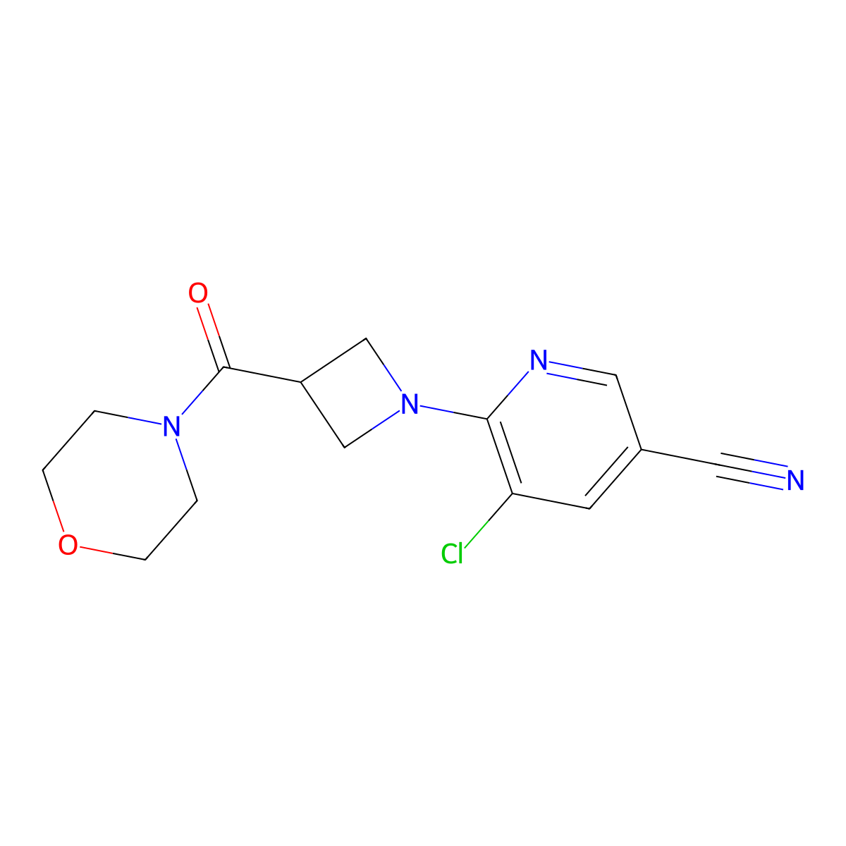 5-Chloro-6-[3-(morpholine-4-carbonyl)azetidin-1-yl]pyridine-3-carbonitrile molecular structure, CAS 2770632-84-1