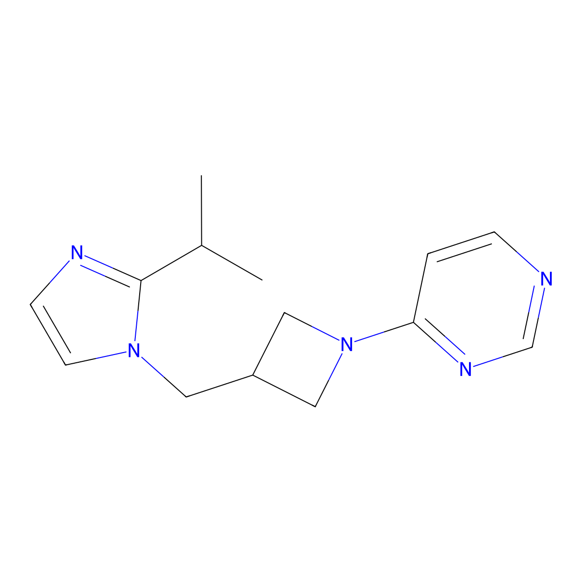 4-(3-{[2-(propan-2-yl)-1H-imidazol-1-yl]methyl}azetidin-1-yl)pyrimidine molecular structure, CAS 2770632-85-2