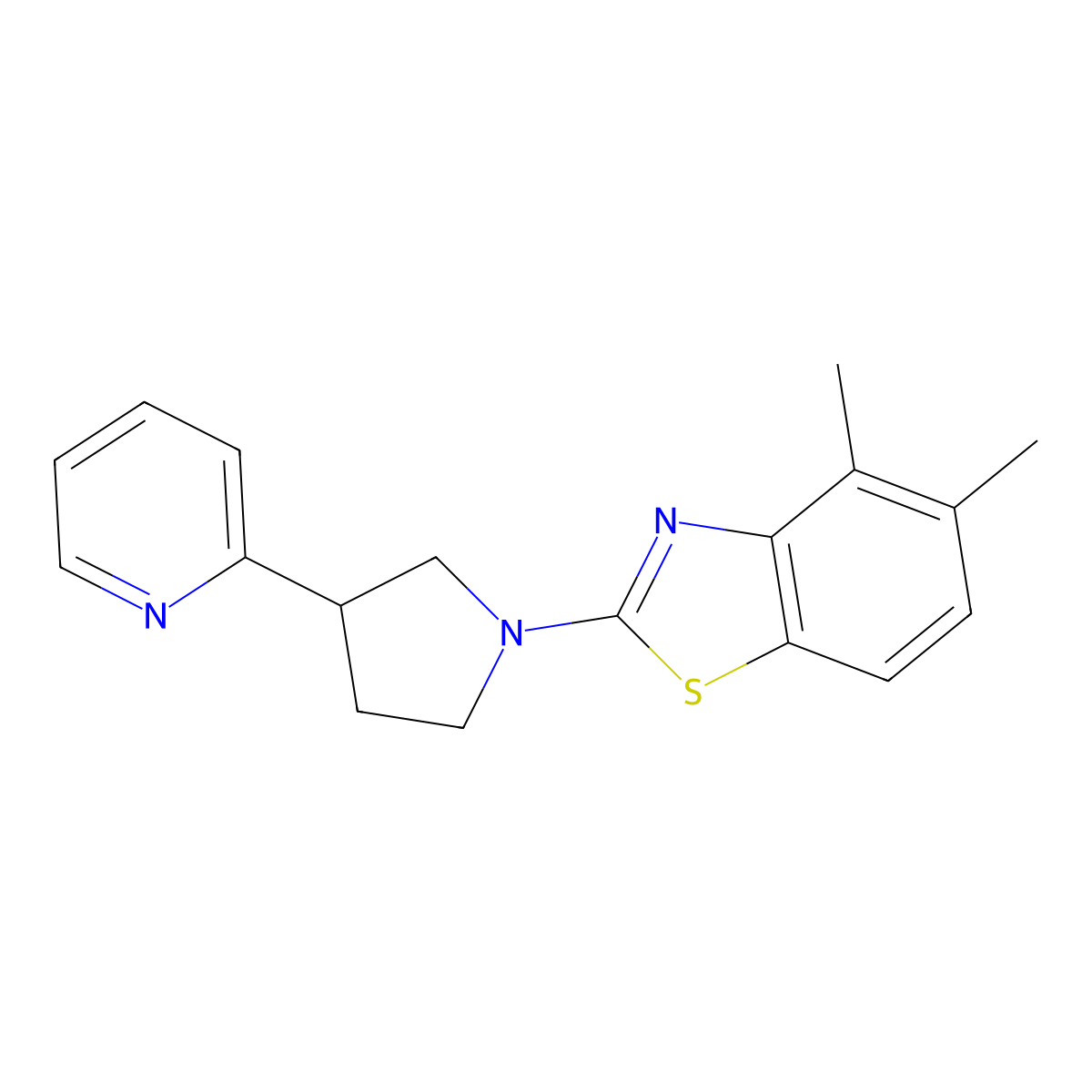 4,5-Dimethyl-2-[3-(pyridin-2-yl)pyrrolidin-1-yl]-1,3-benzothiazole molecular structure, CAS 2770632-89-6