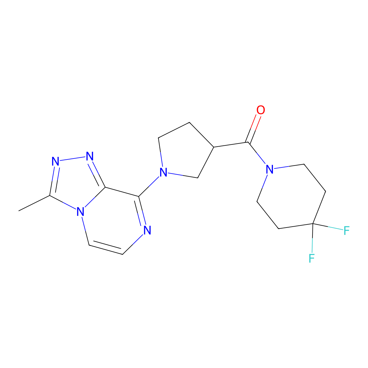 4,4-Difluoro-1-(1-{3-methyl-[1,2,4]triazolo[4,3-a]pyrazin-8-yl}pyrrolidine-3-carbonyl)piperidine molecular structure, CAS 2770632-90-9