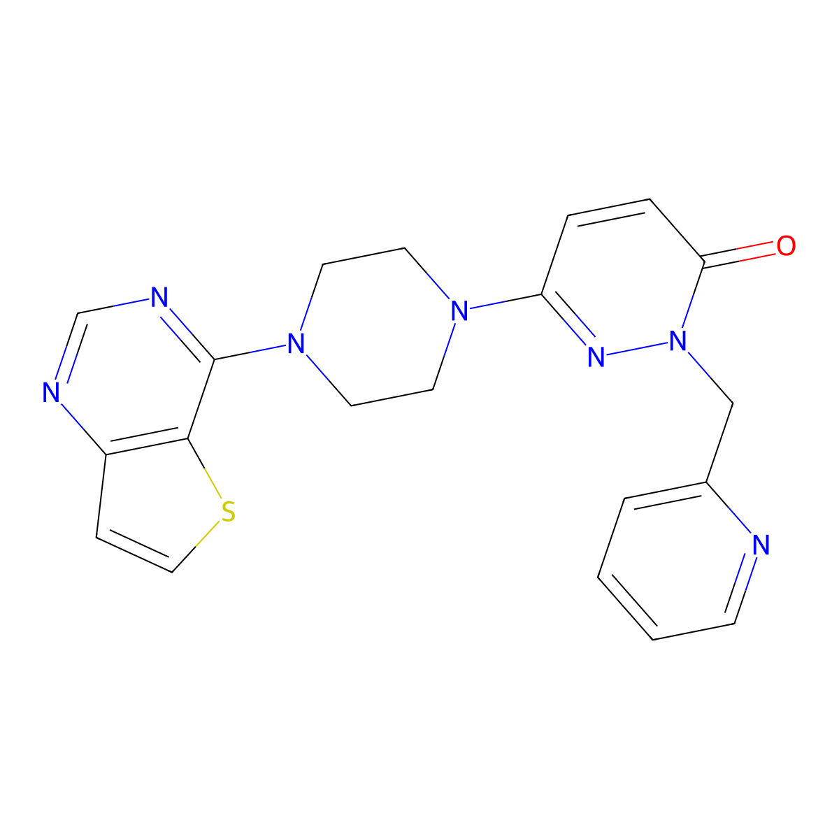 2-[(Pyridin-2-yl)methyl]-6-(4-{thieno[3,2-d]pyrimidin-4-yl}piperazin-1-yl)-2,3-dihydropyridazin-3-one molecular structure, CAS 2770632-93-2