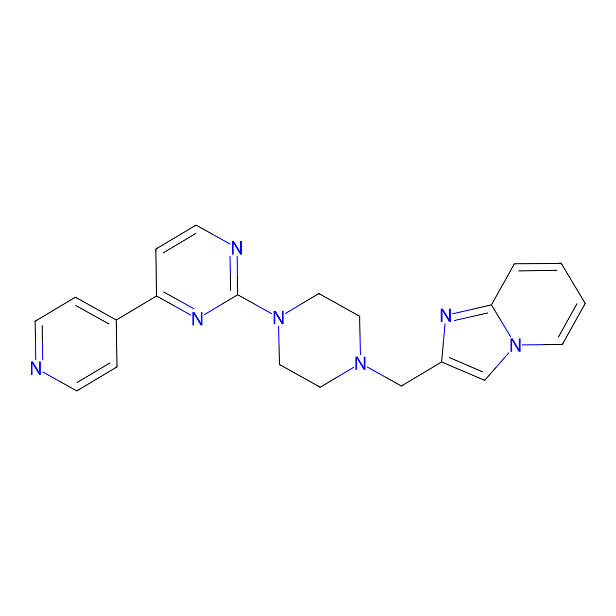 2-[4-({Imidazo[1,2-a]pyridin-2-yl}methyl)piperazin-1-yl]-4-(pyridin-4-yl)pyrimidine molecular structure, CAS 2770632-96-5
