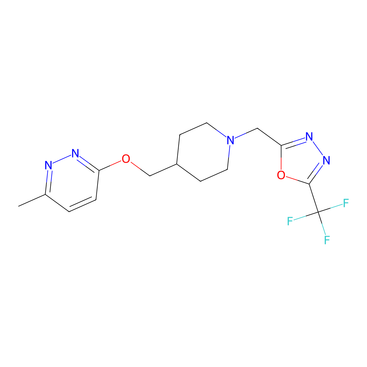 3-Methyl-6-[(1-{[5-(trifluoromethyl)-1,3,4-oxadiazol-2-yl]methyl}piperidin-4-yl)methoxy]pyridazine molecular structure, CAS 2770632-97-6