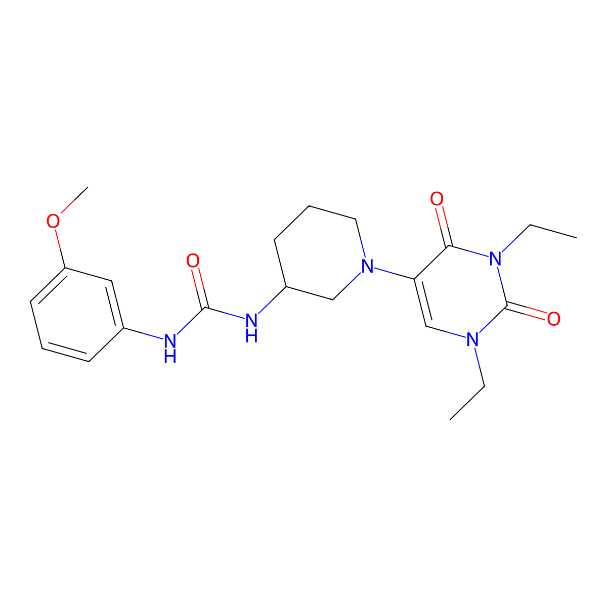 3-[1-(1,3-Diethyl-2,4-dioxo-1,2,3,4-tetrahydropyrimidin-5-yl)piperidin-3-yl]-1-(3-methoxyphenyl)urea molecular structure, CAS 2770632-98-7