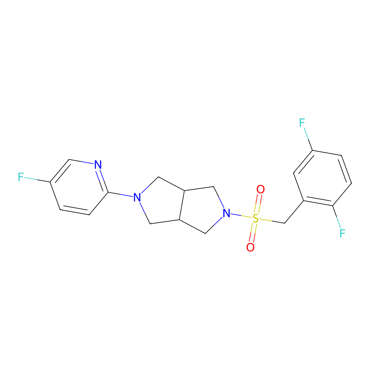 2-{5-[(2,5-Difluorophenyl)methanesulfonyl]-octahydropyrrolo[3,4-c]pyrrol-2-yl}-5-fluoropyridine molecular structure, CAS 2770633-01-5