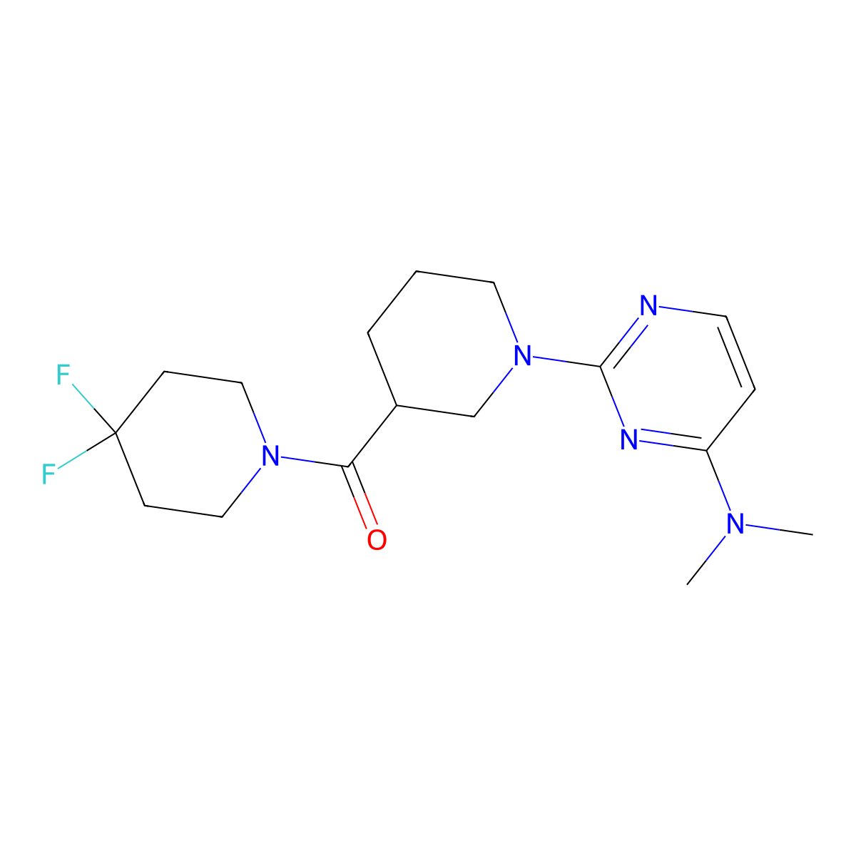 2-[3-(4,4-difluoropiperidine-1-carbonyl)piperidin-1-yl]-N,N-dimethylpyrimidin-4-amine molecular structure, CAS 2770633-02-6