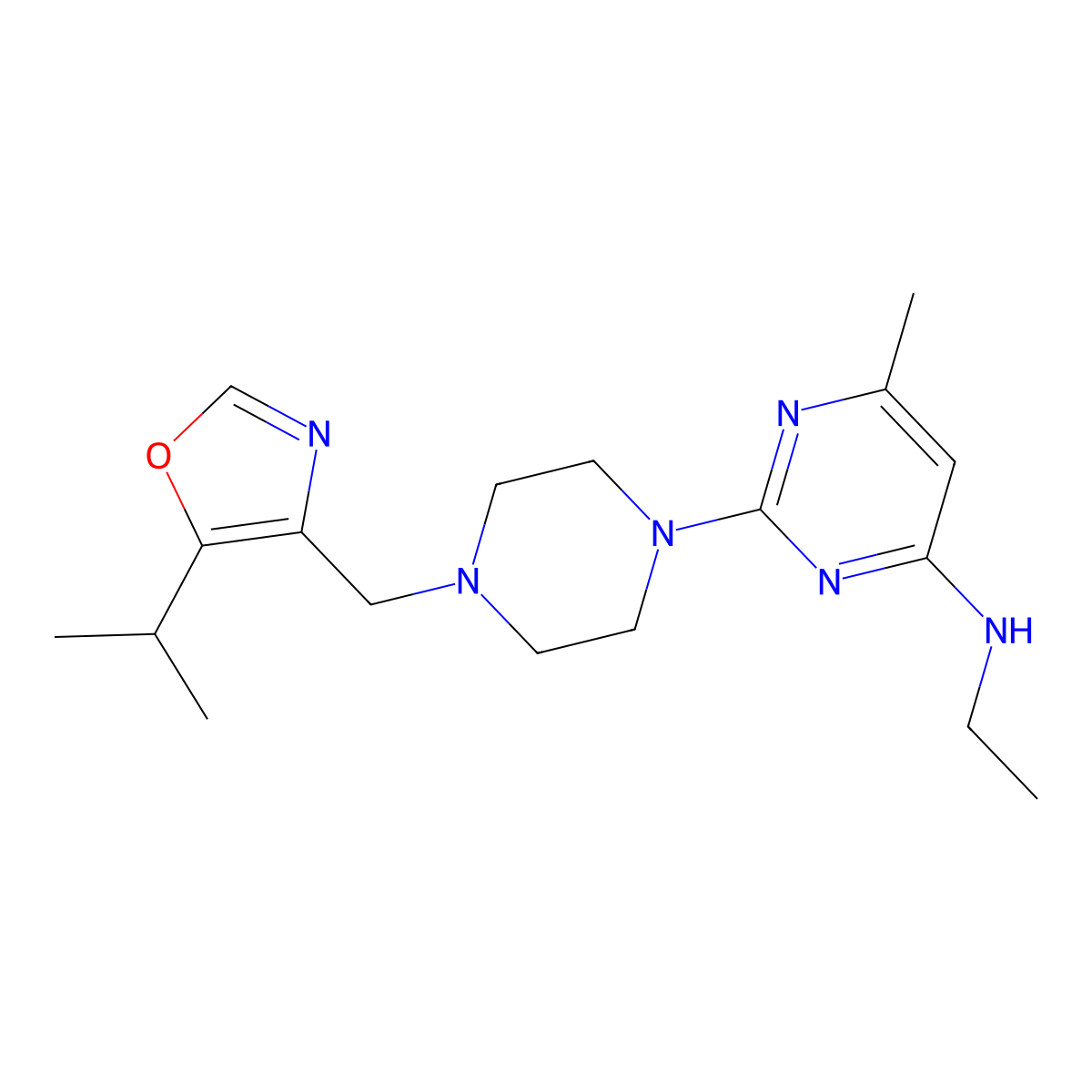 N-ethyl-6-methyl-2-(4-{[5-(propan-2-yl)-1,3-oxazol-4-yl]methyl}piperazin-1-yl)pyrimidin-4-amine molecular structure, CAS 2770633-04-8