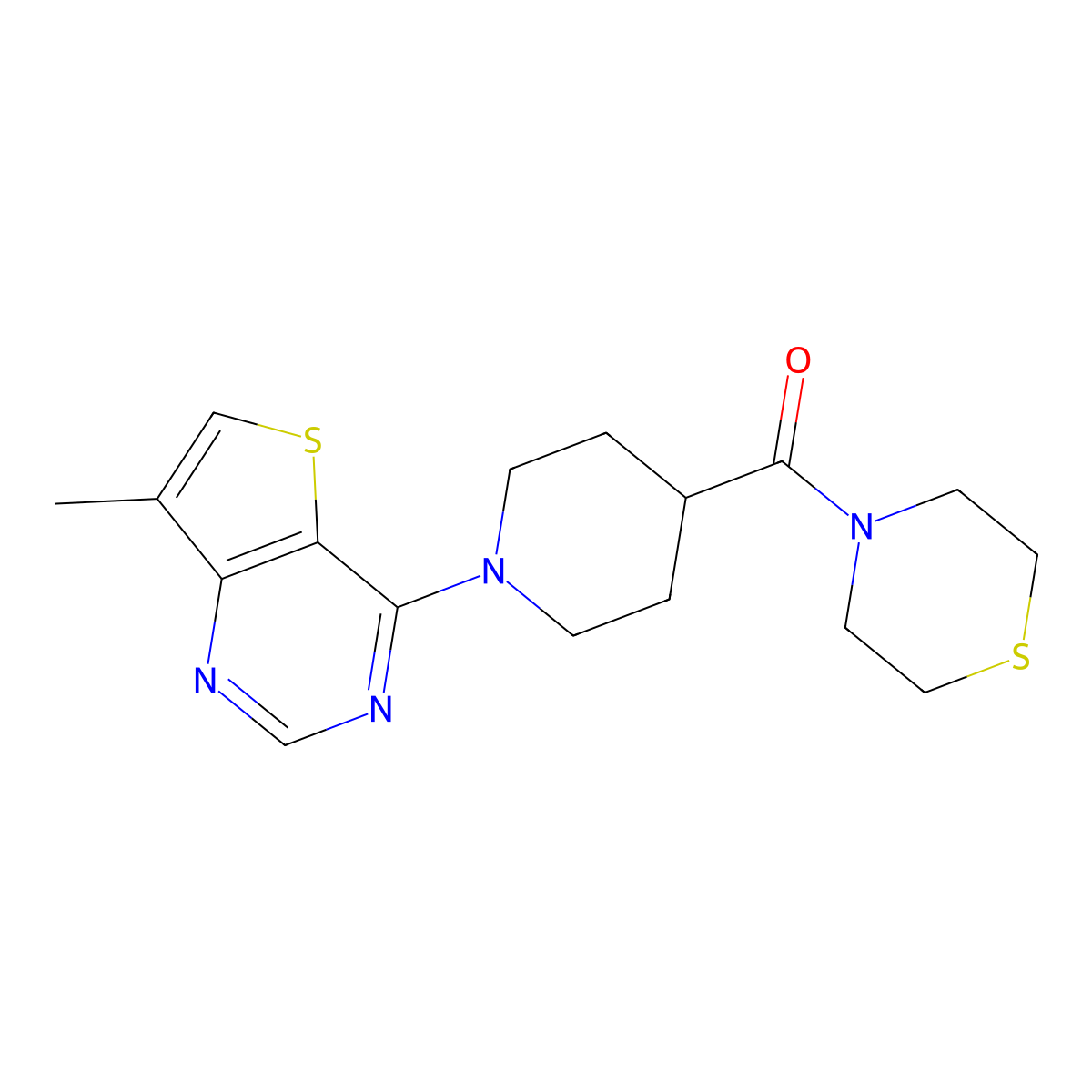 4-(1-{7-Methylthieno[3,2-d]pyrimidin-4-yl}piperidine-4-carbonyl)thiomorpholine molecular structure, CAS 2770633-08-2