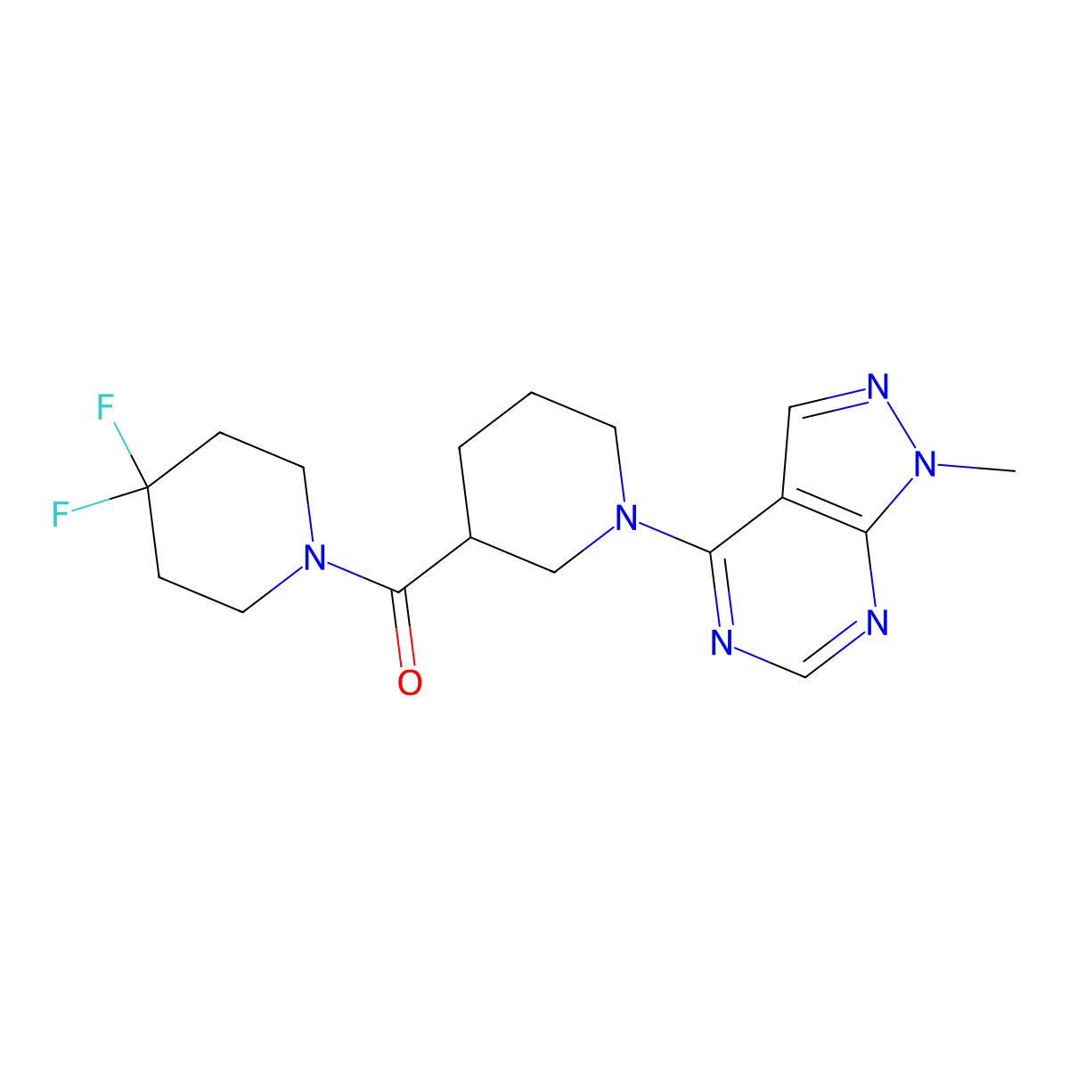 3-(4,4-difluoropiperidine-1-carbonyl)-1-{1-methyl-1H-pyrazolo[3,4-d]pyrimidin-4-yl}piperidine molecular structure, CAS 2770633-11-7