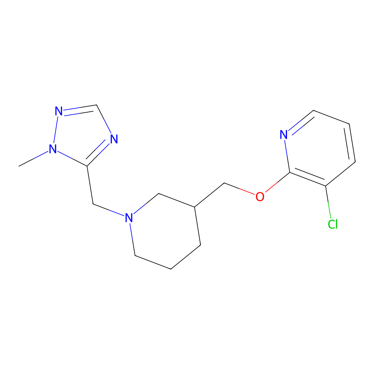 3-chloro-2-({1-[(1-methyl-1H-1,2,4-triazol-5-yl)methyl]piperidin-3-yl}methoxy)pyridine molecular structure, CAS 2770633-19-5