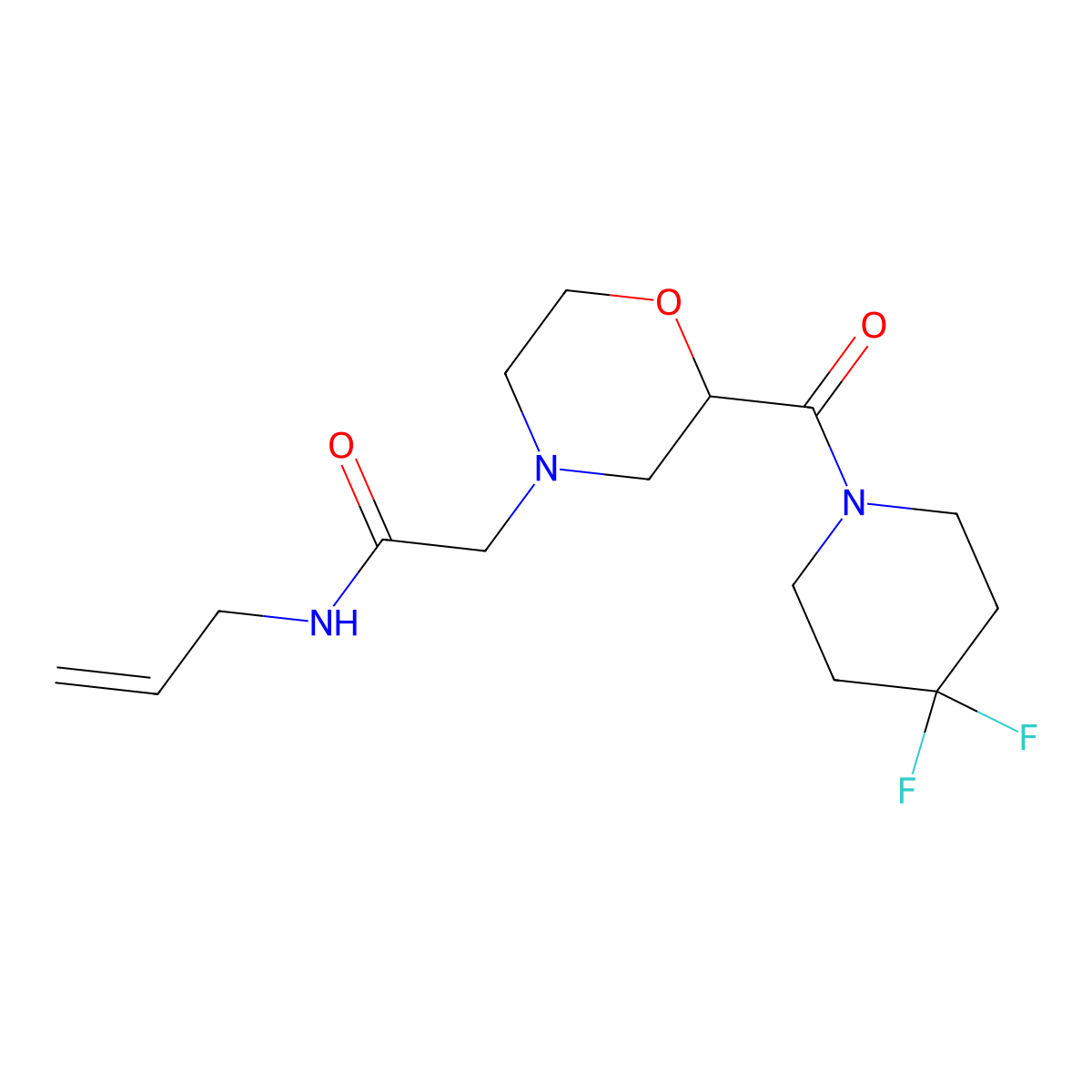 2-[2-(4,4-difluoropiperidine-1-carbonyl)morpholin-4-yl]-N-(prop-2-en-1-yl)acetamide molecular structure, CAS 2770633-20-8