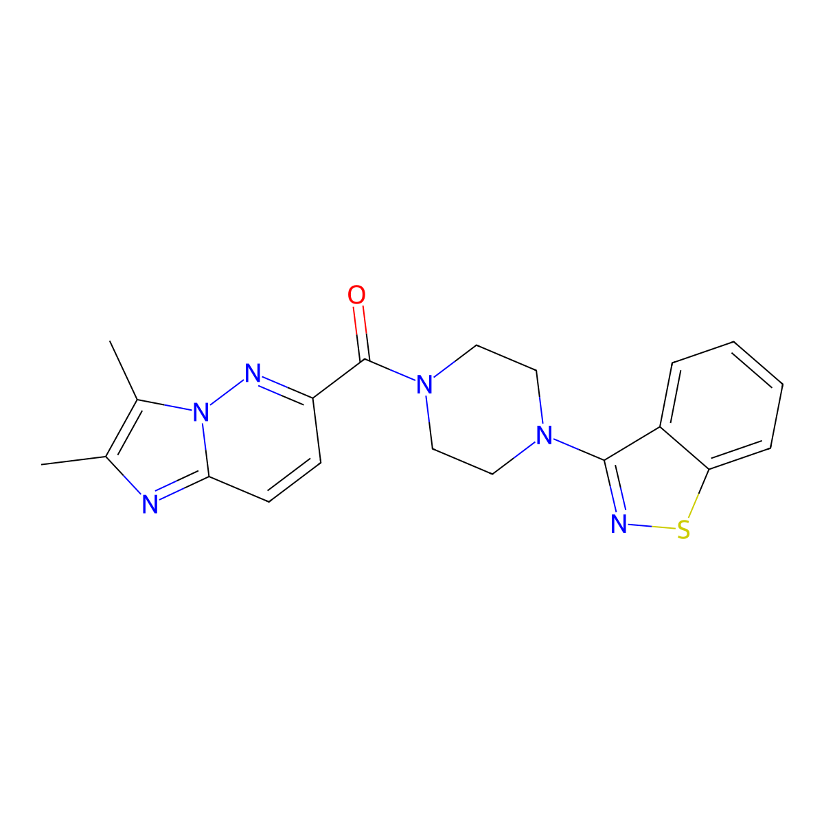3-(4-{2,3-Dimethylimidazo[1,2-b]pyridazine-6-carbonyl}piperazin-1-yl)-1,2-benzothiazole molecular structure, CAS 2770633-25-3