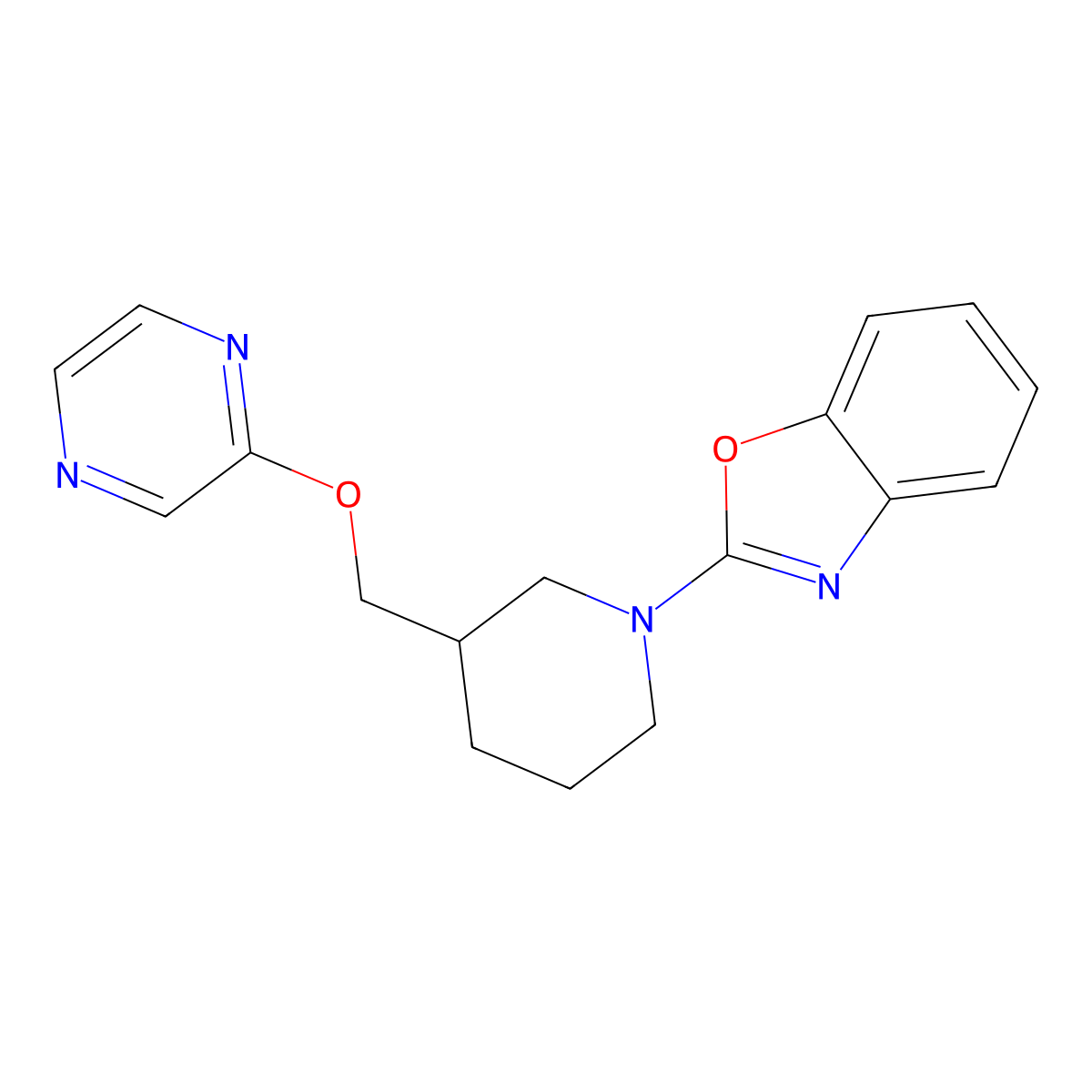 2-{3-[(Pyrazin-2-yloxy)methyl]piperidin-1-yl}-1,3-benzoxazole molecular structure, CAS 2770633-32-2
