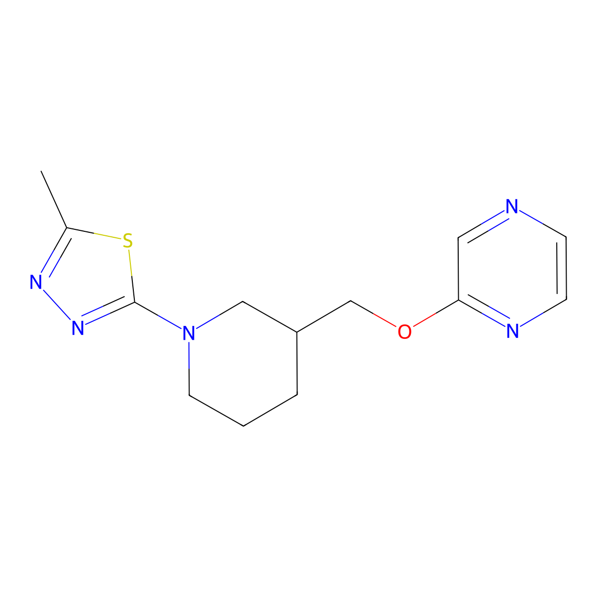 2-{[1-(5-Methyl-1,3,4-thiadiazol-2-yl)piperidin-3-yl]methoxy}pyrazine molecular structure, CAS 2770633-34-4