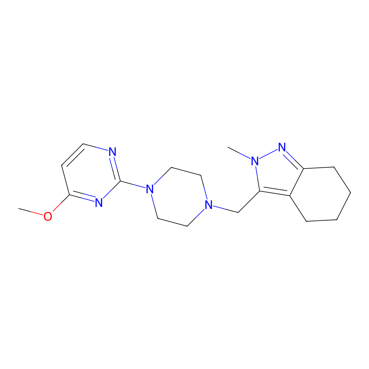 3-{[4-(4-methoxypyrimidin-2-yl)piperazin-1-yl]methyl}-2-methyl-4,5,6,7-tetrahydro-2H-indazole molecular structure, CAS 2770633-39-9