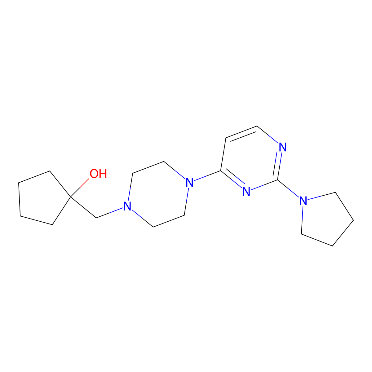 1-({4-[2-(Pyrrolidin-1-yl)pyrimidin-4-yl]piperazin-1-yl}methyl)cyclopentan-1-ol molecular structure, CAS 2770633-40-2