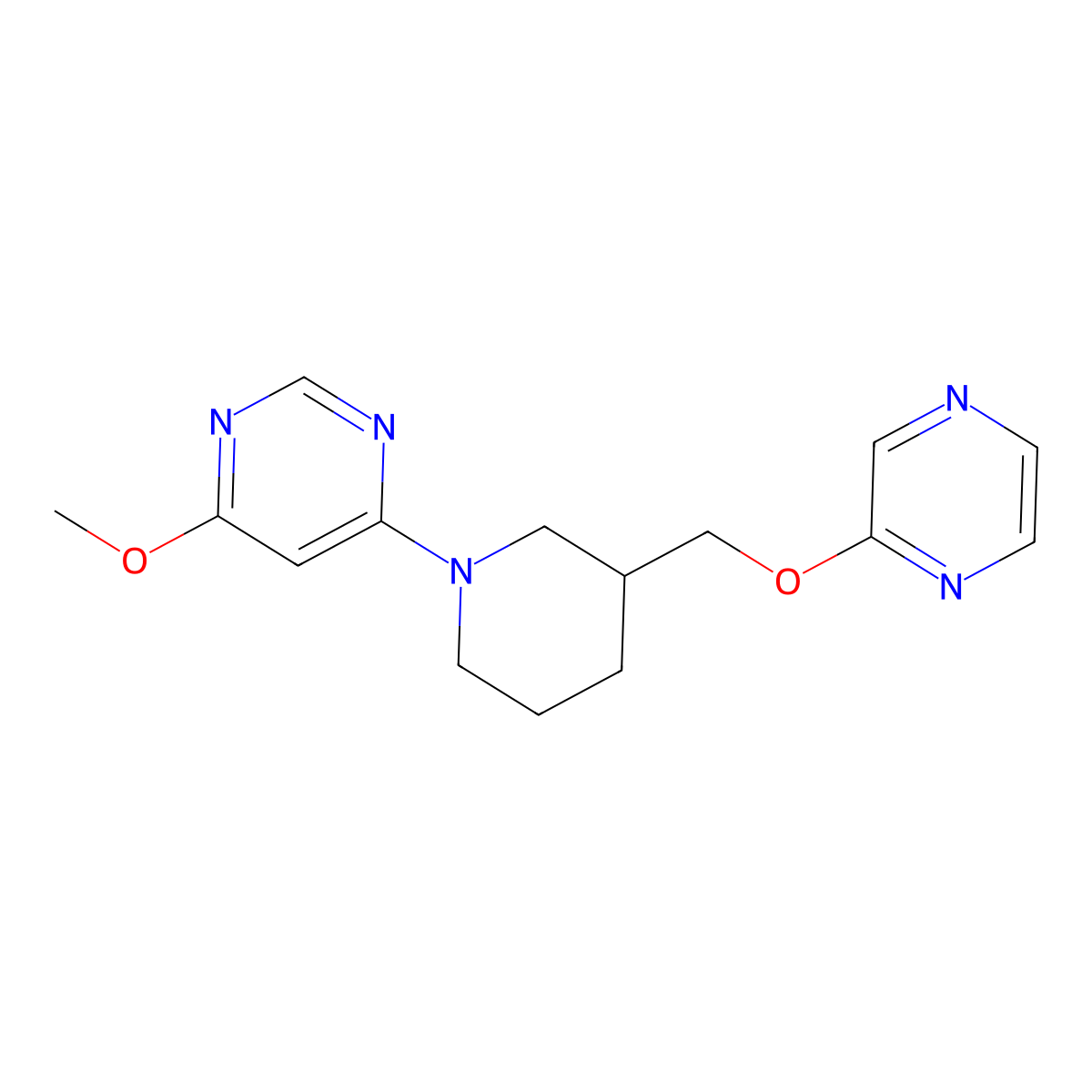 4-Methoxy-6-{3-[(pyrazin-2-yloxy)methyl]piperidin-1-yl}pyrimidine molecular structure, CAS 2770633-45-7