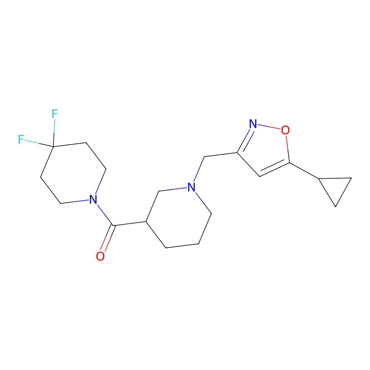 1-{1-[(5-Cyclopropyl-1,2-oxazol-3-yl)methyl]piperidine-3-carbonyl}-4,4-difluoropiperidine molecular structure, CAS 2770633-47-9