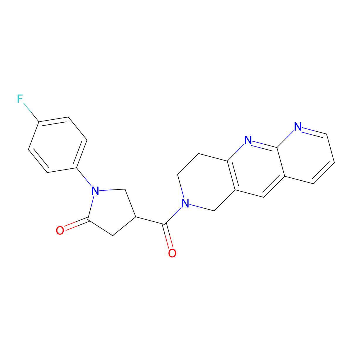 1-(4-fluorophenyl)-4-{6H,7H,8H,9H-pyrido[2,3-b]1,6-naphthyridine-7-carbonyl}pyrrolidin-2-one molecular structure, CAS 2770633-49-1